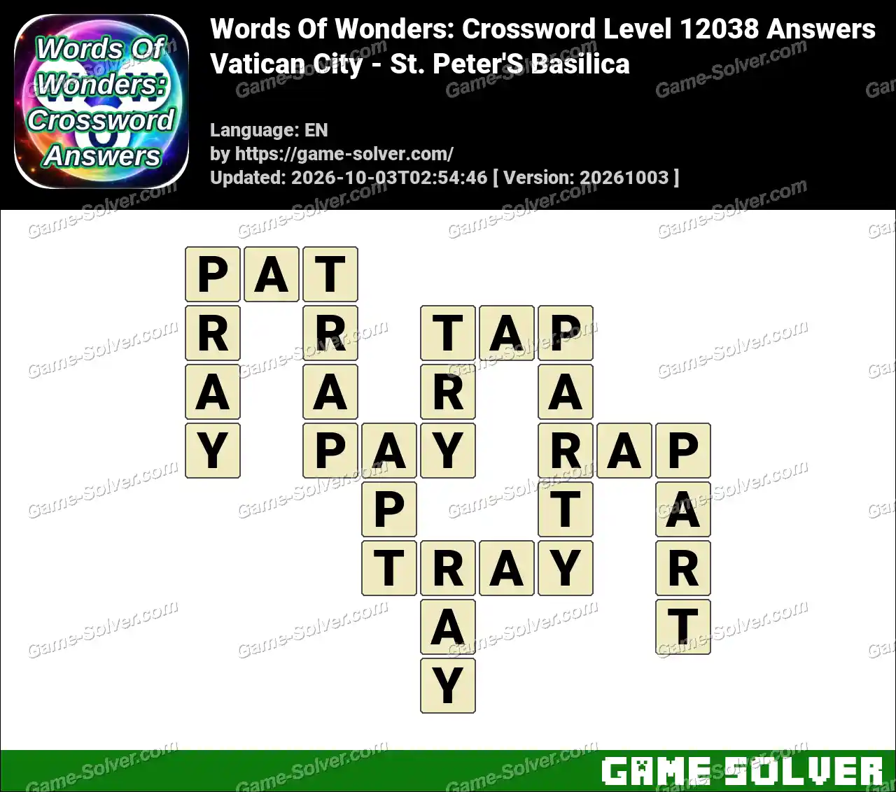 Words Of Wonders: Crossword Level 12038 Answers – Vatican City – St. Peter’S Basilica